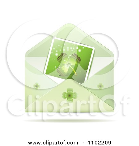 Clipart Shamrock Photo In A St Patricks Day Greeting Envelope - Royalty Free Vector Illustration by merlinul