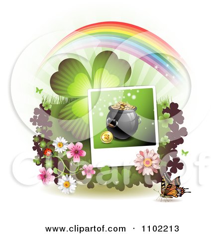 Clipart Butterfly Pot Of Gold And Clover St Patricks Day Background 4 - Royalty Free Vector Illustration by merlinul