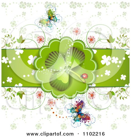Clipart St Patricks Day Shamrock Clover Butterfly And Ladybug Background - Royalty Free Vector Illustration by merlinul