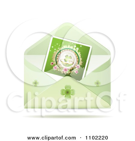 Clipart Shamrork St Patricks Day Photo In A Green Envelope - Royalty Free Vector Illustration by merlinul
