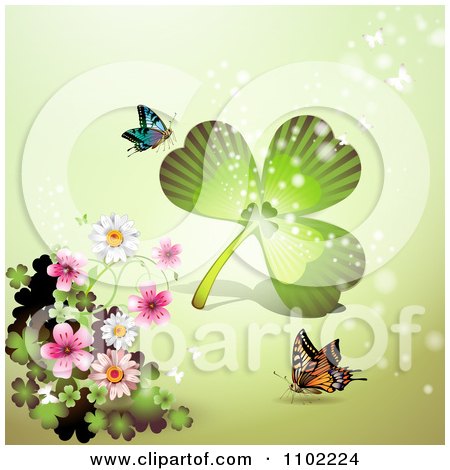 Clipart Butterfly Blossoms And Clover St Patricks Day Background 2 - Royalty Free Vector Illustration by merlinul