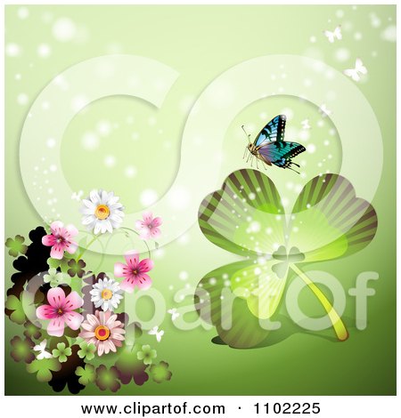 Clipart Butterfly Blossoms And Clover St Patricks Day Background 1 - Royalty Free Vector Illustration by merlinul