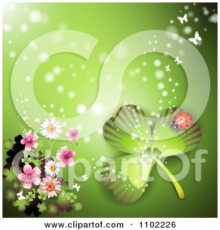 Clipart Ladybug Blossoms And Clover St Patricks Day Background - Royalty Free Vector Illustration by merlinul
