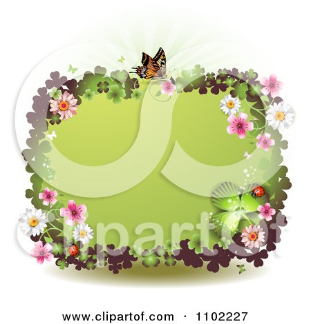 Clipart Butterfly Blossoms And Clover St Patricks Day Border - Royalty Free Vector Illustration by merlinul