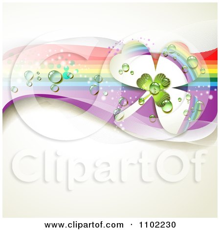 Clipart St Patricks Day Clover In A Rainbow Wave With Dew On White - Royalty Free Vector Illustration by merlinul