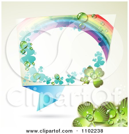Clipart St Patricks Day Frame With Dewy Shamrocks And A Rainbow - Royalty Free Vector Illustration by merlinul