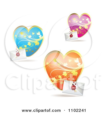 Clipart Blue Pink And Orange Floral Hearts With Letters - Royalty Free Vector Illustration by merlinul