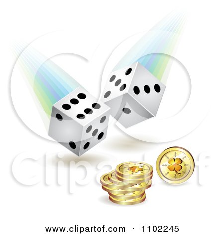 Clipart White Rolling Dice And Clover Coins - Royalty Free Vector Illustration by merlinul