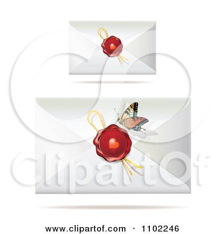 Clipart Butterfly And Envelopes With Wax Seals - Royalty Free Vector Illustration by merlinul