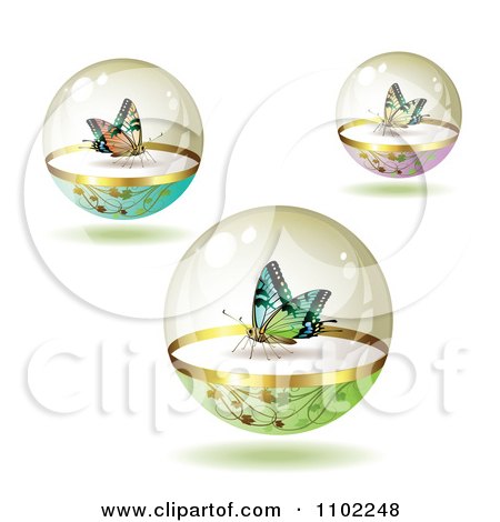 Clipart Colorful Butterflies In Protective Spheres - Royalty Free Vector Illustration by merlinul