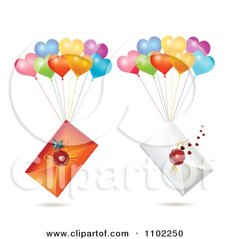 Clipart Wax Sealed Envelopes With Balloons - Royalty Free Vector Illustration by merlinul
