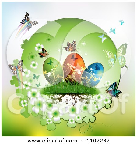 Clipart Easter Eggs With Butterflies And Grass 1 - Royalty Free Vector Illustration by merlinul