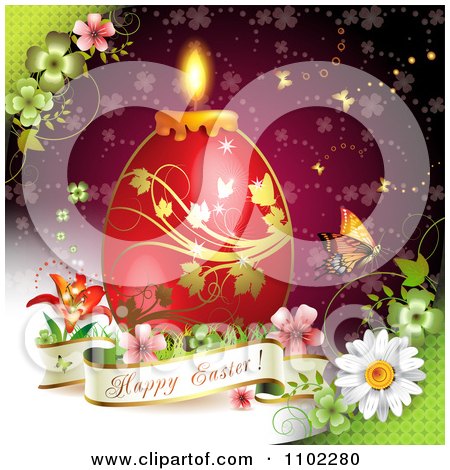 Clipart Happy Easter Banner With A Red Candle Egg 1 - Royalty Free Vector Illustration by merlinul
