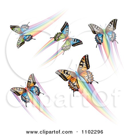 Clipart Colorful Butterflies And Rainbow Trails 2 - Royalty Free Vector Illustration by merlinul