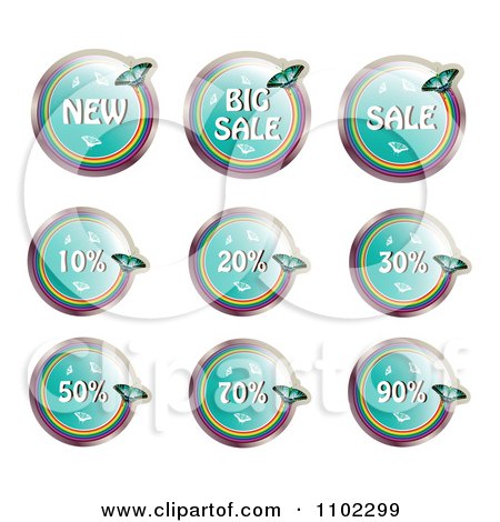 Clipart Round Turquoise Butterfly Retail Sale Icons - Royalty Free Vector Illustration by merlinul