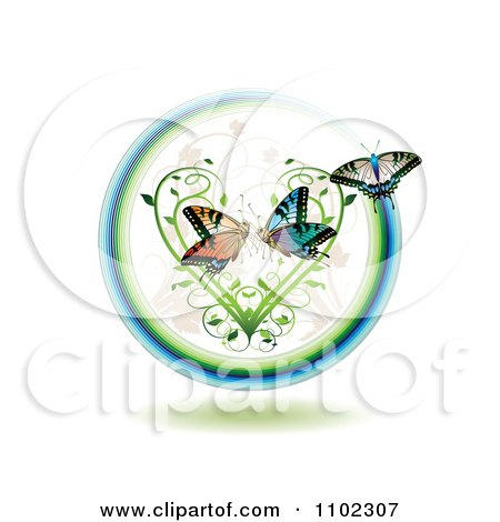 Clipart Butterflies In A Circle With A Vine Heart - Royalty Free Vector Illustration by merlinul