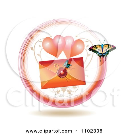 Clipart Love Letter With Hearts And A Butterfly - Royalty Free Vector Illustration by merlinul