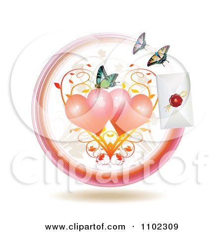 Clipart Love Letter With Hearts And Butterflies - Royalty Free Vector Illustration by merlinul