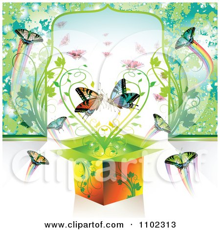 Clipart Gift Box With Butterflies And Heart Vine - Royalty Free Vector Illustration by merlinul