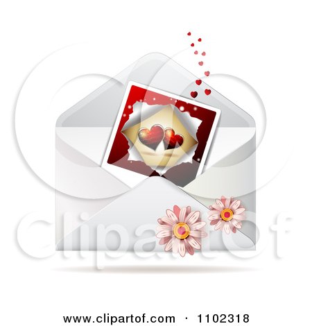 Clipart Heart Instant Photo In An Envelope And Daisies - Royalty Free Vector Illustration by merlinul