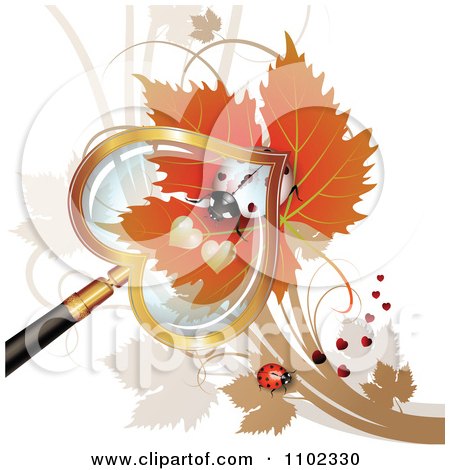 Clipart Magnifying Glass Over A White Heart Spotted Ladybug 2 - Royalty Free Vector Illustration by merlinul