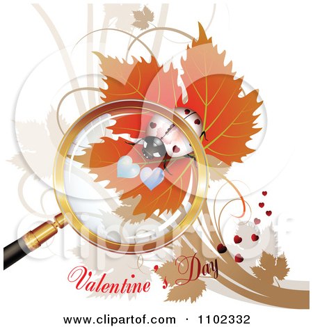 Clipart Valentines Day Text Under A Magnifying Glass Over A White Heart Spotted Ladybug - Royalty Free Vector Illustration by merlinul