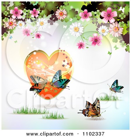 Clipart Butterfly Daisy Blossom And Picture Valentines Day Background - Royalty Free Vector Illustration by merlinul