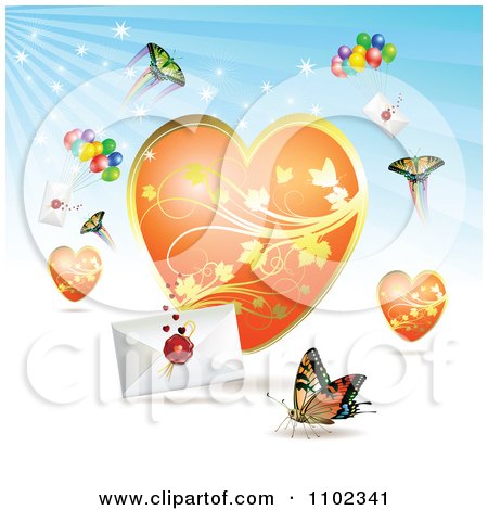 Clipart Butterfly Heart Love Letter Backround 1 - Royalty Free Vector Illustration by merlinul