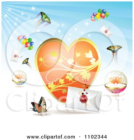 Clipart Butterfly Heart Love Letter Backround 3 - Royalty Free Vector Illustration by merlinul