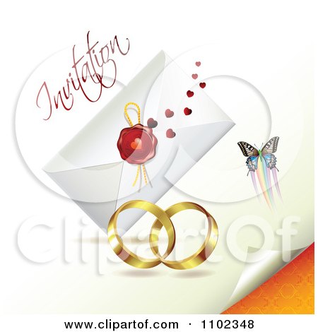 Clipart Wedding Bands With An Invitation Envelope And Butterflies 2 - Royalty Free Vector Illustration by merlinul