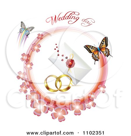 Clipart Wedding Day Text Over Bands A Letter And Butterflies With A Pink Clover Circle 1 - Royalty Free Vector Illustration by merlinul