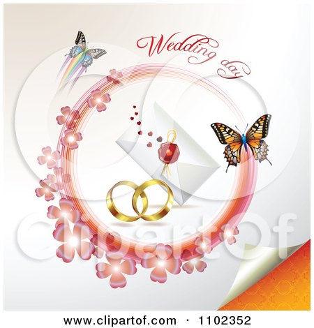 Clipart Wedding Day Text Over Bands A Letter And Butterflies With A Pink Clover Circle 2 - Royalty Free Vector Illustration by merlinul