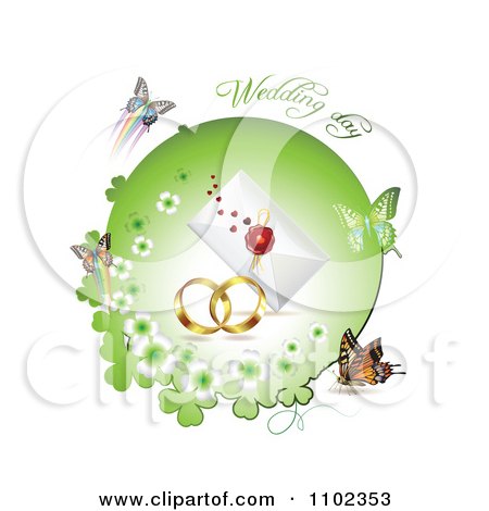 Clipart Wedding Day Text Over Bands A Letter And Butterflies With A Green Clover Circle 1 - Royalty Free Vector Illustration by merlinul
