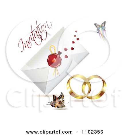 Clipart Wedding Bands With An Invitation Envelope And Butterflies 1 - Royalty Free Vector Illustration by merlinul