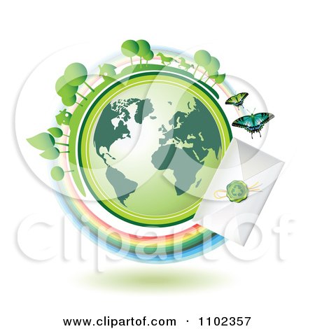 Clipart Green Globe Circled With A Fast Sealed Envelope - Royalty Free Vector Illustration by merlinul
