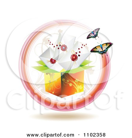 Clipart Floral Box With Sealed Envelopes And Butterflies - Royalty Free Vector Illustration by merlinul