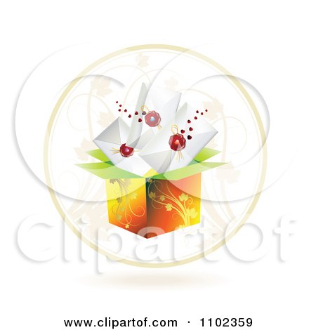 Clipart Floral Box In A Cricle With Wax Sealed Envelopes - Royalty Free Vector Illustration by merlinul