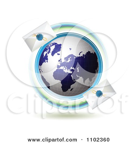 Clipart Blue Globe Circled With Fast Sealed Envelopes - Royalty Free Vector Illustration by merlinul