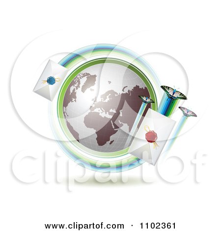Clipart Globe With Butterflies And Sealed Mail Envelopes - Royalty Free Vector Illustration by merlinul