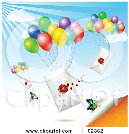 Clipart Butterflies With Sealed Letters And Balloons - Royalty Free Vector Illustration by merlinul
