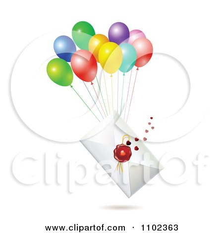 Clipart Wax Sealed Envelope With Balloons - Royalty Free Vector Illustration by merlinul