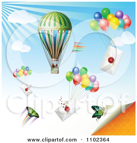 Clipart Hot Air Balloon Butterflies And Balloons With Envelopes - Royalty Free Vector Illustration by merlinul