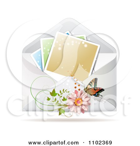 Clipart Instant Photo With A Butterfly And Daisy On An Envelope - Royalty Free Vector Illustration by merlinul