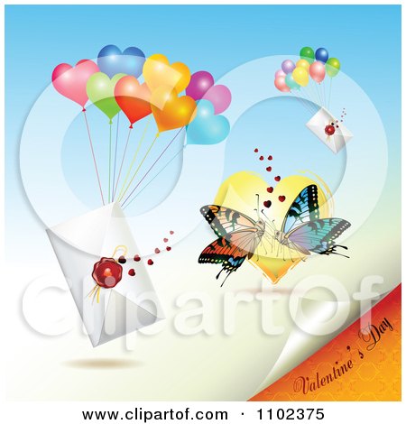 Clipart Valentines Day Text Under Love Letters With Balloons And Butterflies - Royalty Free Vector Illustration by merlinul