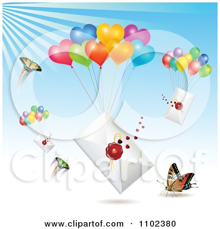 Clipart Butterflies With Sealed Letters And Heart Balloons - Royalty Free Vector Illustration by merlinul