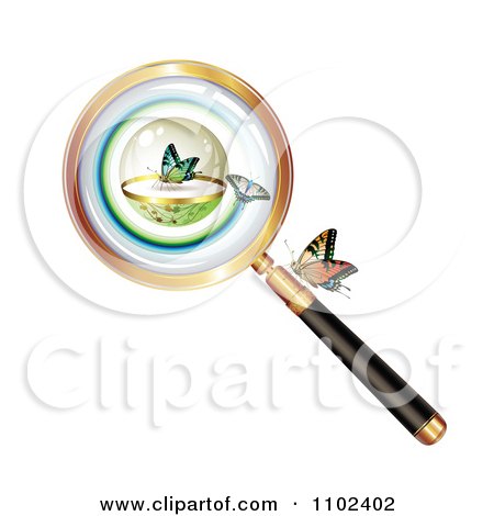 Clipart Magnifying Glass And Butterflies 1 - Royalty Free Vector Illustration by merlinul