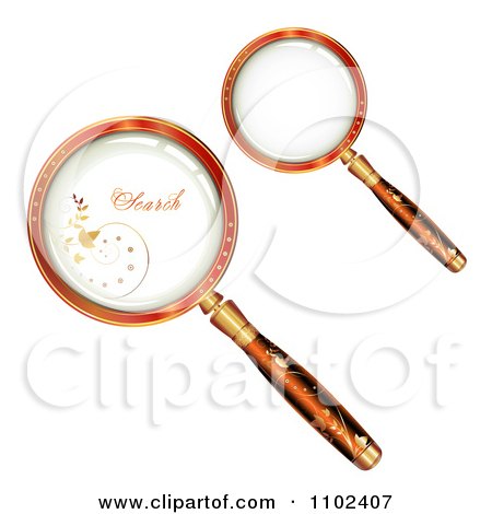 Clipart 3d Floral Handled Magnifying Glasses And Search Text - Royalty Free Vector Illustration by merlinul