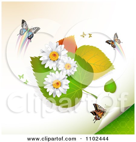 Clipart Butterfly Daisy And Leaf Background 2 - Royalty Free Vector Illustration by merlinul