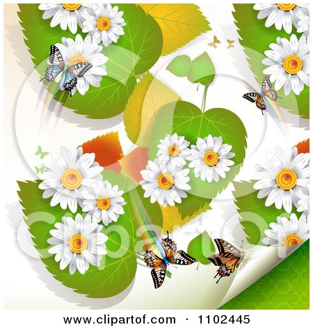 Clipart Butterfly Daisy And Leaf Background 3 - Royalty Free Vector Illustration by merlinul