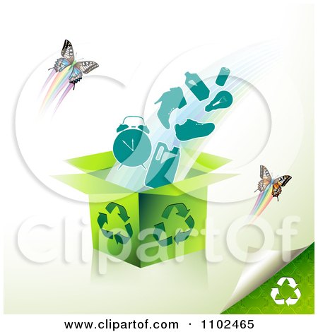 Clipart Recycle Box With Items And Butterflies - Royalty Free Vector Illustration by merlinul